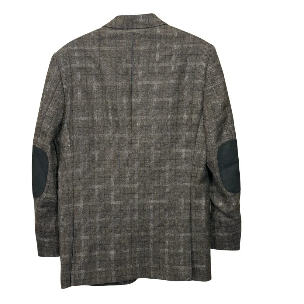 Jos A Bank 42L Brown Blazer Windowpane Wool Elbow Patch 2 Button Jacket